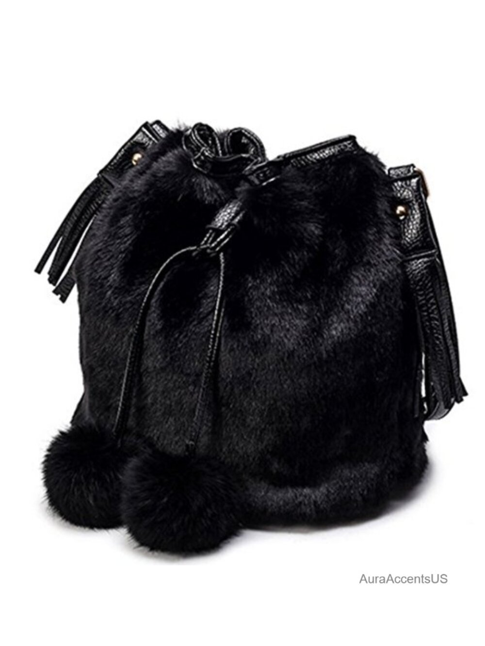 Faux Fur Bucket Bag Drawstring Crossbody Shoulder Tote